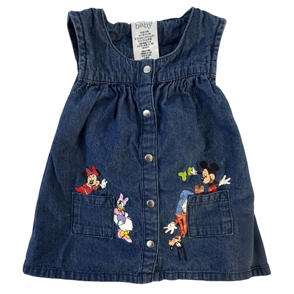 Disney Baby Denim Dress Bloomers 6-9M Mickey Minnie Daisy Goofy 100% Cotton NWOT
